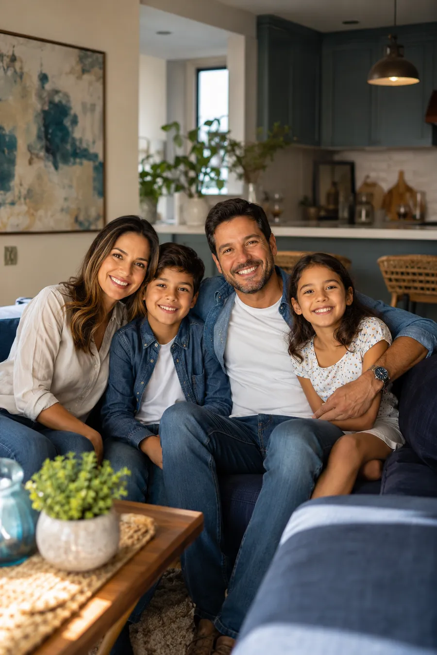 Familia venezolana reunida en la sala de su hogar
