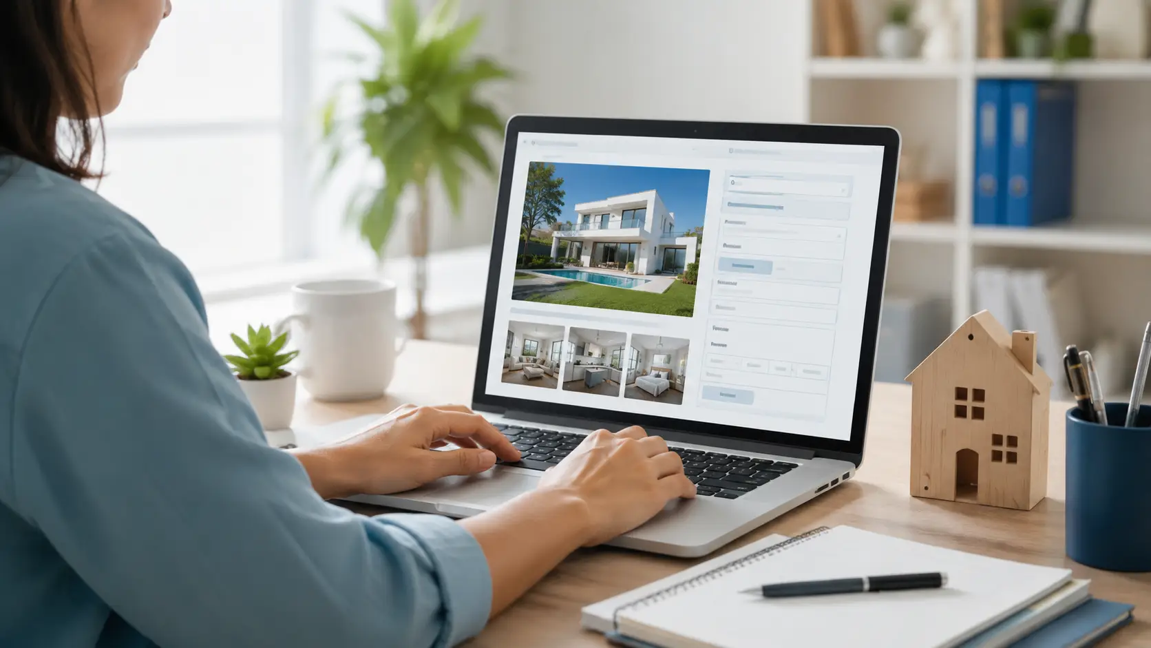 Agente inmobiliario publicando una propiedad en Venezuela desde su computadora