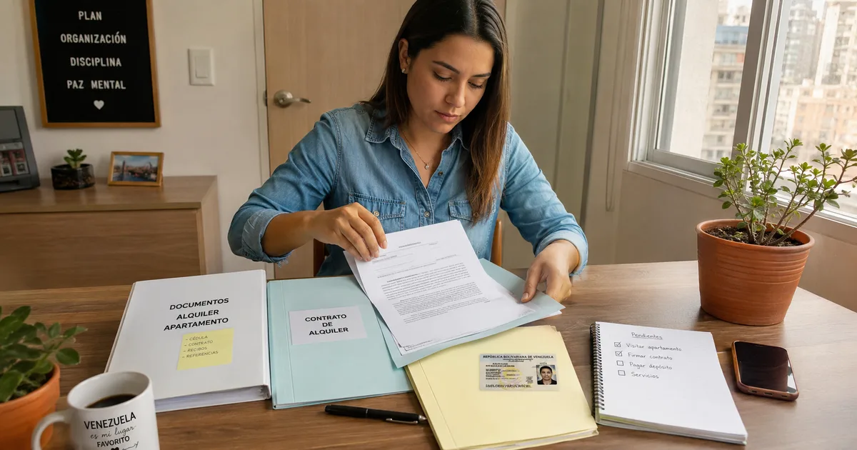 Documentos para alquilar un apartamento en Venezuela sobre una mesa