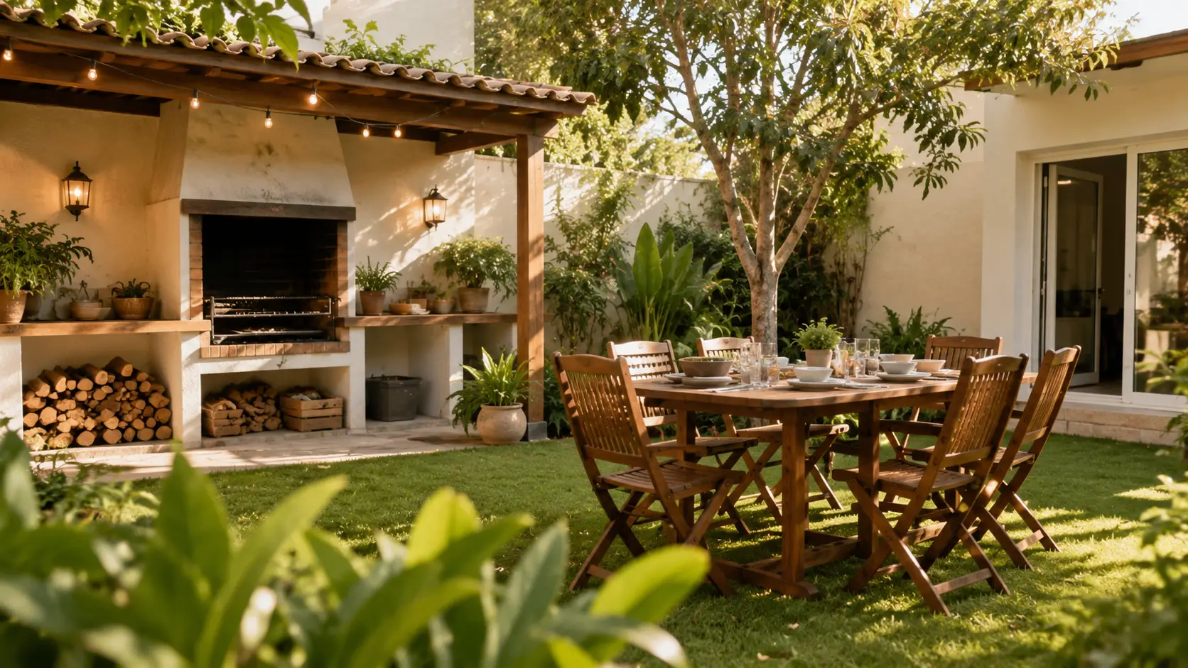 Patio de una vivienda en Venezuela preparado para una reunión familiar