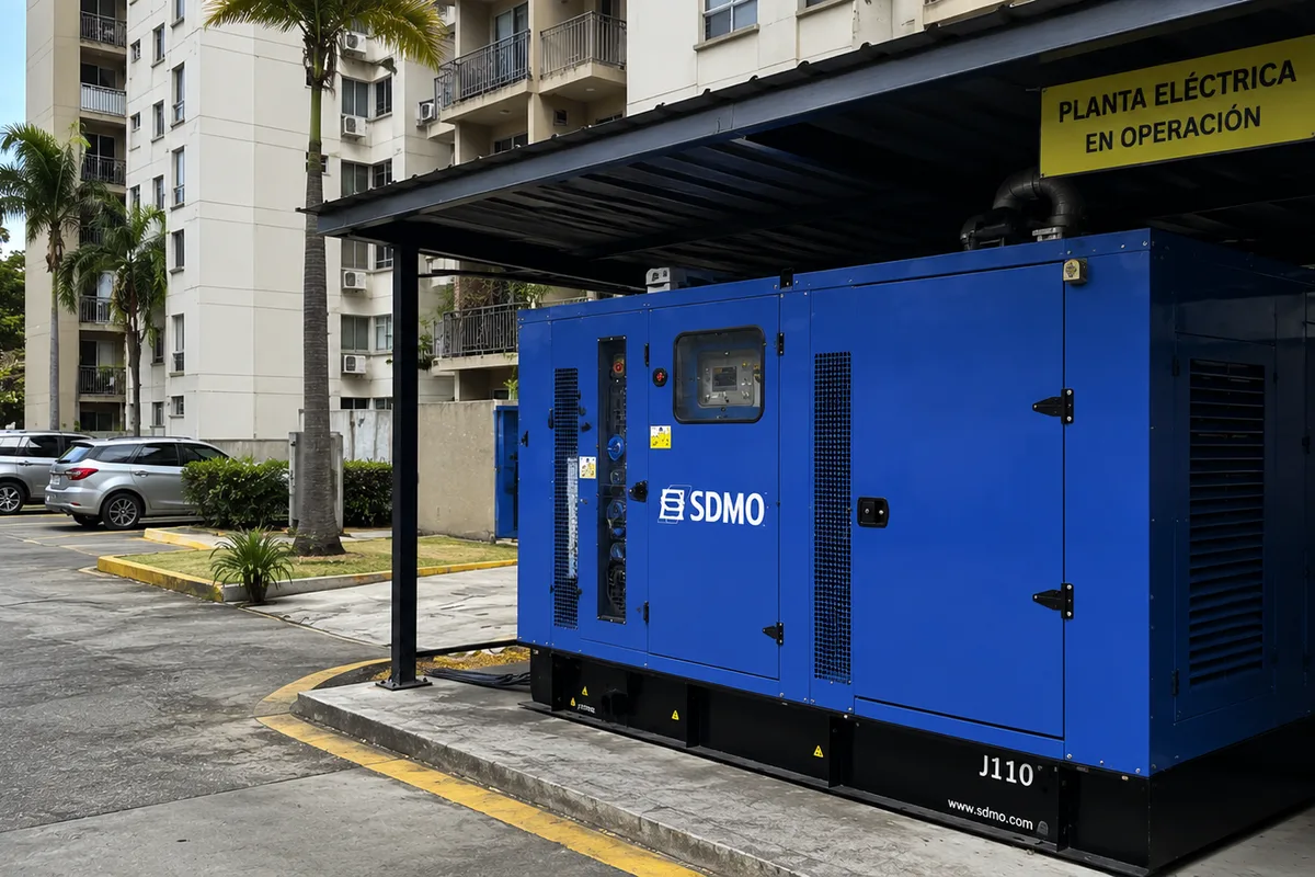 Generador de planta eléctrica en edificio residencial de Venezuela